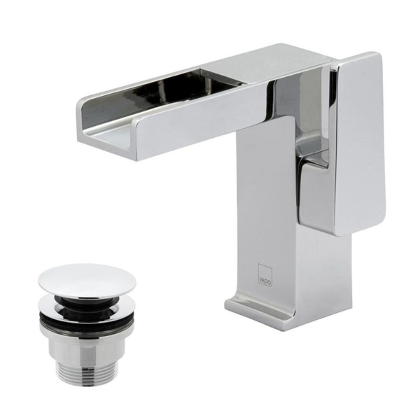 vado Synergie bateria umywalkowa marki Vado wykończenie chrom Vado-Synergie-Bateria-umywalkowa-jednouchwytowa-z-kaskadowa-wylewka-chrom-SYN-100CC-CP-montaz-jednootworowy-głowica progresywna