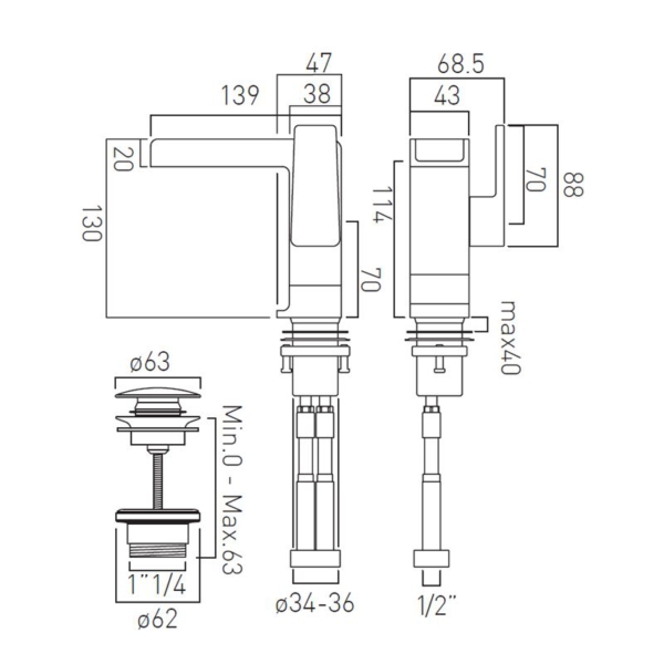 vado Synergie bateria umywalkowa brytyjskiej marki Vado w wykończeniu chrom Vado-Synergie-Bateria-umywalkowa-jednouchwytowa-z-kaskadowa-wylewka-chrom-SYN-100CC-CP