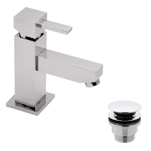 vado Te bateria umywalkowa marki Vado wykończenie chrom Vado-Te-Bateria-umywalkowa-jednouchwytowa-mini-z-korkiem-klik-klak-chrom-TE-100MCC-CP-montaz-jednootworowy-głowica ceramiczna