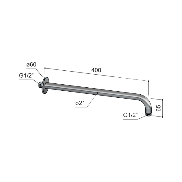 Hotbath Archie AR450 Ramię deszczownicy ścienne długość 40cm 3 Hotbath Archie AR450 Ramię deszczownicy ścienne długość 40cm-rysunek techniczny