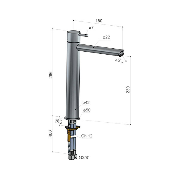 Hotbath Cobber CB003HS Bateria umywalkowa nablatowa stojąca 3 Hotbath Cobber CB003HS Bateria umywalkowa nablatowa stojąca-rysunek techniczny