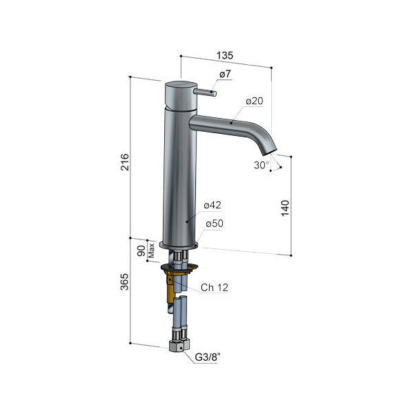 Hotbath Cobber CB003MC Bateria umywalkowa nablatowa stojąca 3 Hotbath Cobber CB003MC Bateria umywalkowa nablatowa stojąca-rysunek techniczny