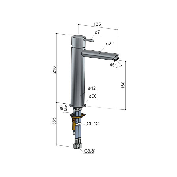 Hotbath Cobber CB003MS Bateria umywalkowa nablatowa stojąca 3 Hotbath Cobber CB003MS Bateria umywalkowa nablatowa stojąca-rysunek techniczny