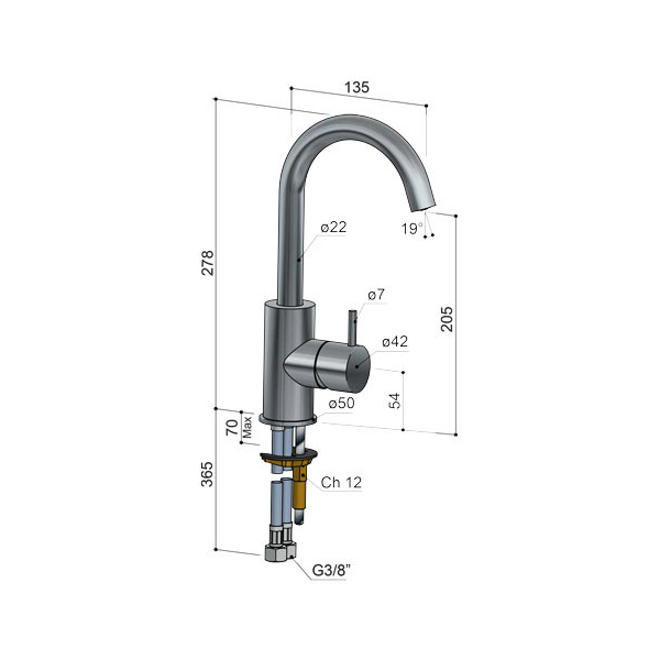 Hotbath Cobber CB004 Bateria umywalkowa sztorcowa z obrotową wylewką 3 Hotbath Cobber CB004 Bateria umywalkowa sztorcowa z obrotową wylewką-rysunek techniczny