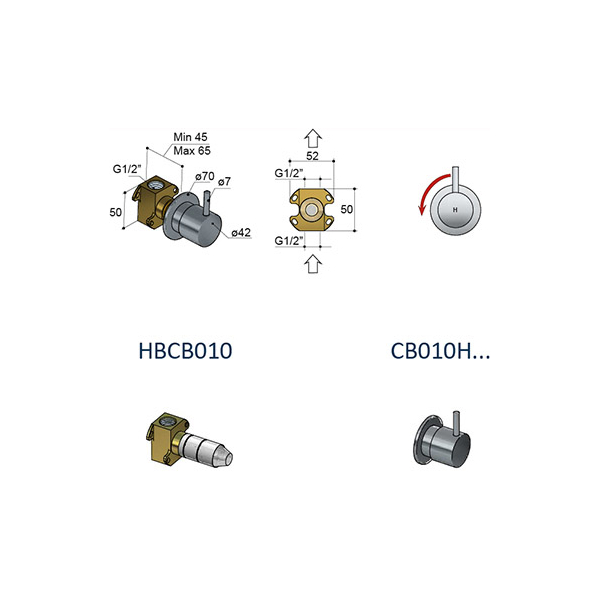 Hotbath Cobber CB010H Pokrętło - zawór podtynkowy 3 Hotbath Cobber CB010H Pokrętło - zawór podtynkowy-rysunek techniczny