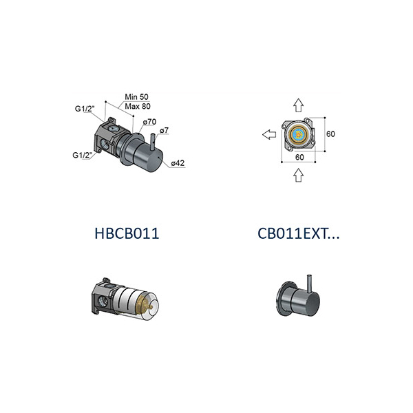 Hotbath Cobber CB011 Zawór przełączający podtynkowy 2 obiegowy 3 Hotbath Cobber CB011 Zawór przełączający podtynkowy 2 obiegowy-rysunek techniczny