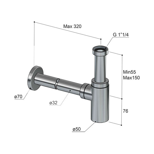 Hotbath Cobber P035 Syfon umywalkowy metalowy 3 Hotbath Cobber P035 Syfon umywalkowy metalowy-rysunek techniczny