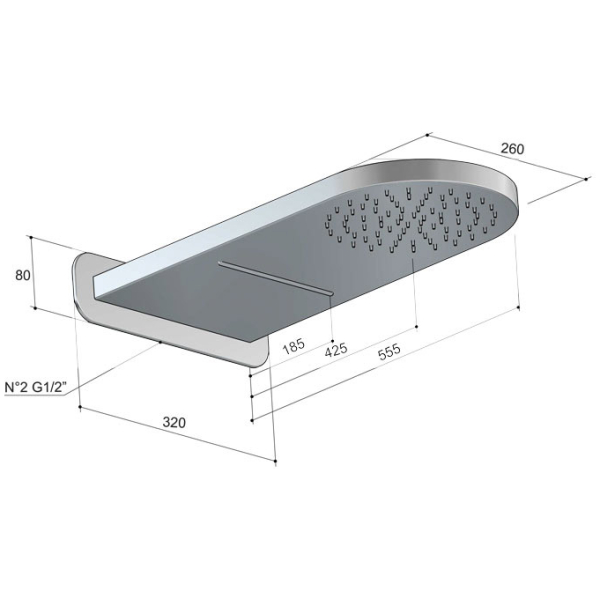 Hotbath Mate M140 Deszczownica do montażu na ścianie z wylewką kaskadową 26x55,5cm 3 Hotbath Mate M140 Deszczownica do montażu na ścianie z wylewką kaskadową 26x55,5cm-rysunek techniczny