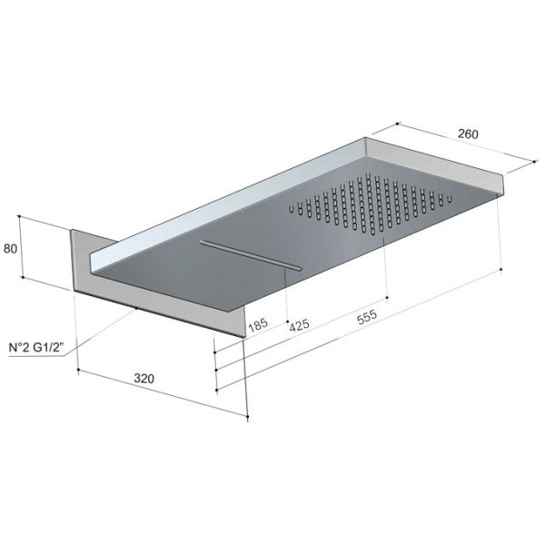Hotbath Mate M141 Deszczownica do montażu na ścianie z wylewką kaskadową 26x55,5cm 3 Hotbath Mate M141 Deszczownica do montażu na ścianie z wylewką kaskadową 26x55,5cm-rysunek techniczny