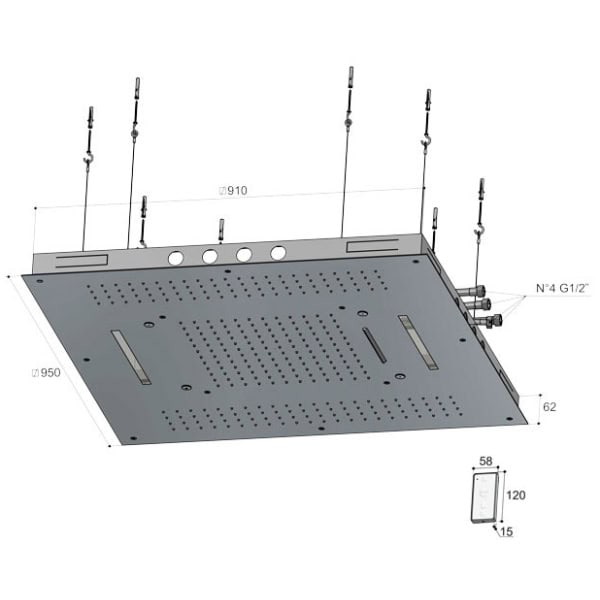 Hotbath Mate M173 Deszczownica sufitowa podtynkowa kwadratowa z wylewką kaskadową, dyszami mgiełkowymi i podświetleniem LED 95x95cm 3 Hotbath Mate M173 Deszczownica sufitowa podtynkowa kwadratowa z wylewką kaskadową, dyszami mgiełkowymi i podświetleniem LED 95x95cm -rysunek techniczny