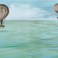 Tapeta Skinwall BALLONS D’ANTAN 49 z kolekcji Travelling Mind motywy: pojazdy mechanizmy instrumenty, woda fale, kolory: zielony, niebieski, brązowy - wariant 1