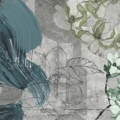 Tapeta Skinwall BLUE GRUNGE 755 z kolekcji New Designs 2021 Suite Collection motywy: rośliny, liście, kwiaty, abstrakcja, kolory: szary, beżowy, niebieski, zielony - wariant 1