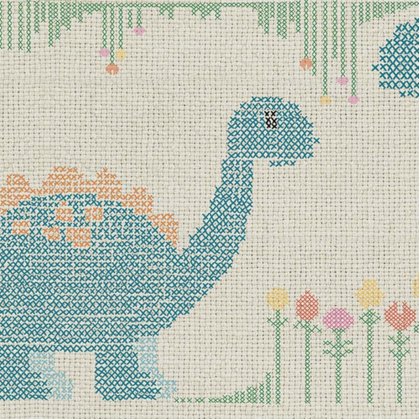 Tapeta-Skinwall-CROSS-STITCH-DINO-765-z-kolekcji-New-Designs-2021-Suite-Collection-1 Tapeta Skinwall CROSS STITCH DINO 765 z kolekcji New Designs 2021 Suite Collection motywy: zwierzęta, dziecięcy, kolory: zielony, niebieski, biały, beżowy - wariant 1