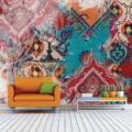 Tapeta Skinwall FADE AWAY 83 z kolekcji Unconventional Surfaces motywy: ornamenty, adamaszek, efekt postarzenia, kolory: niebieski, czerwony, pomarańczowy