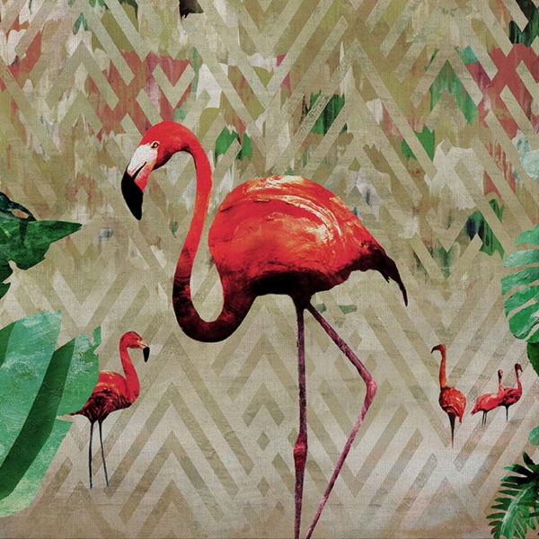 Tapeta-Skinwall-FLAMINGO-BAY-58-z-kolekcji-Animal-Attitude-1 Tapeta Skinwall FLAMINGO BAY 58 z kolekcji Animal Attitude motywy: zwierzęta, liście, rośliny, kolory: beżowy, zielony, czerwony - wariant 1