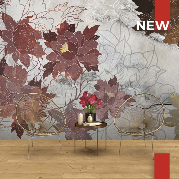 Tapeta-Skinwall-JAPANESE-FLOWERING-758-z-kolekcji-New-Designs-2021-Suite-Collection Tapeta Skinwall JAPANESE FLOWERING 758 z kolekcji New Designs 2021 Suite Collection motywy: kwiaty, rośliny, orientalny, kolory: brązowy, bordowy, szary, żółty, niebieski