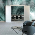 Tapeta Skinwall MARBLE WAVE 119 z kolekcji Unconventional Surfaces motywy: kamień marmur, fale, kolory: biały, zielony, czarny