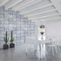 Tapeta Skinwall MEXICAN TILES 28 z kolekcji Unconventional Surfaces motywy: geometryczny, liście, kolory: biały, niebieski, różowy, brązowy