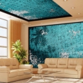 Tapeta Skinwall MOSAIC TILES 121 z kolekcji Unconventional Surfaces motywy: krajobraz, roślilny, liście, fale, kolory: biały, niebieski, granatowy,morski