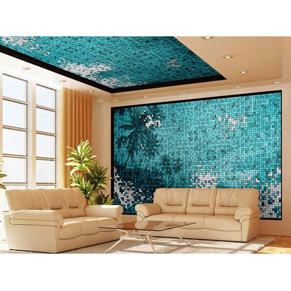 Tapeta Skinwall MOSAIC TILES 121 z kolekcji Unconventional Surfaces motywy: krajobraz, roślilny, liście, fale, kolory: biały, niebieski, granatowy,morski