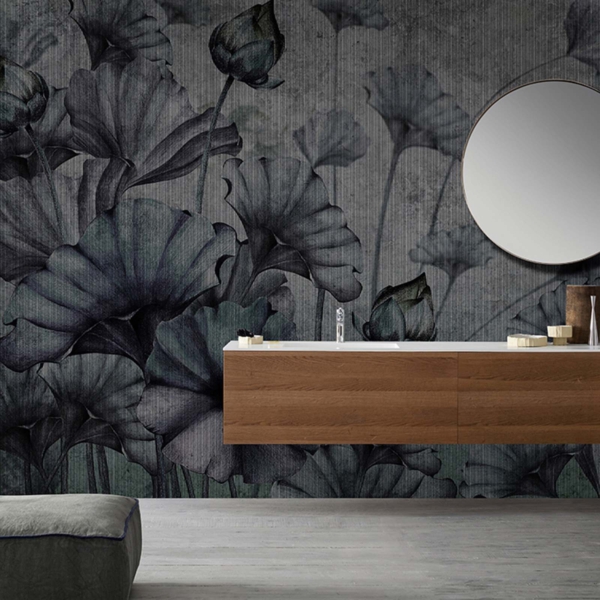 Tapeta Skinwall NYMPHA 103 z kolekcji Natural Beauty motywy: kwiaty, kolory: szary, grafitowy, granatowy