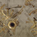 Tapeta Skinwall OTTONI MACHINE 149 z kolekcji New Designs 2021 Travelling Mind motywy: metal, pojazdy mechanizmy instrumenty, kolory: niebieski, złoty, beżowy - wariant 1