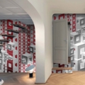 Tapeta Skinwall Q-BE 130 z kolekcji Unconventional Surfaces motywy: miasta mapy, geometryczny, kolory: biały, szary, czerwony
