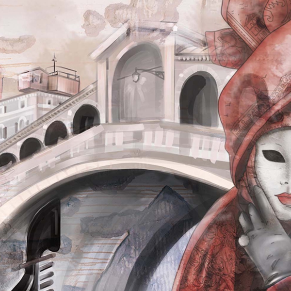 Tapeta-Skinwall-RED-MASK-IN-VENICE-761-z-kolekcji-New-Designs-2021-Suite-Collection-1 Tapeta Skinwall RED MASK IN VENICE 761 z kolekcji New Designs 2021 Suite Collection motywy: krajobraz, miasta mapy, portret, kolory: szary, różowy, beżowy - wariant 1