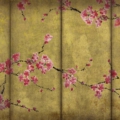 Tapeta Skinwall SAKURA FLOWERS 127 z kolekcji Natural Beauty motywy: orientalny, rośliny, kwiaty, kolory: żółty, złoty, różowy, brązowy - wariant 1