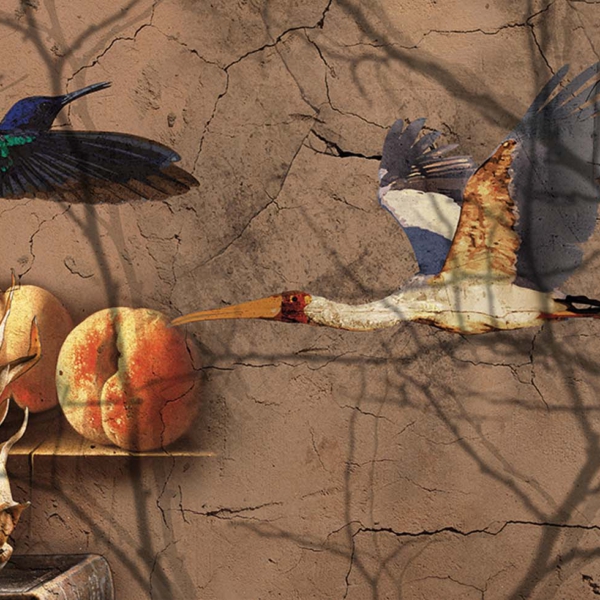 Tapeta-Skinwall-STILL-LIFE-IN-FLIGHT-760-z-kolekcji-New-Designs-2021-Suite-Collection-1 Tapeta Skinwall STILL LIFE IN FLIGHT 760 z kolekcji New Designs 2021 Suite Collection motywy: zwierzęta, rośliny, kolory: beżowy, brązowy, zielony, biały, czerwony - wariant 1