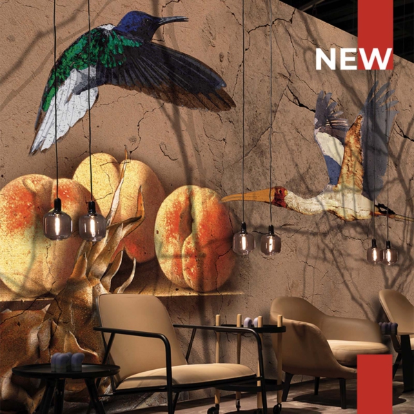 Tapeta Skinwall STILL LIFE IN FLIGHT 760 z kolekcji New Designs 2021 Suite Collection motywy: zwierzęta, rośliny, kolory: beżowy, brązowy, zielony, biały, czerwony