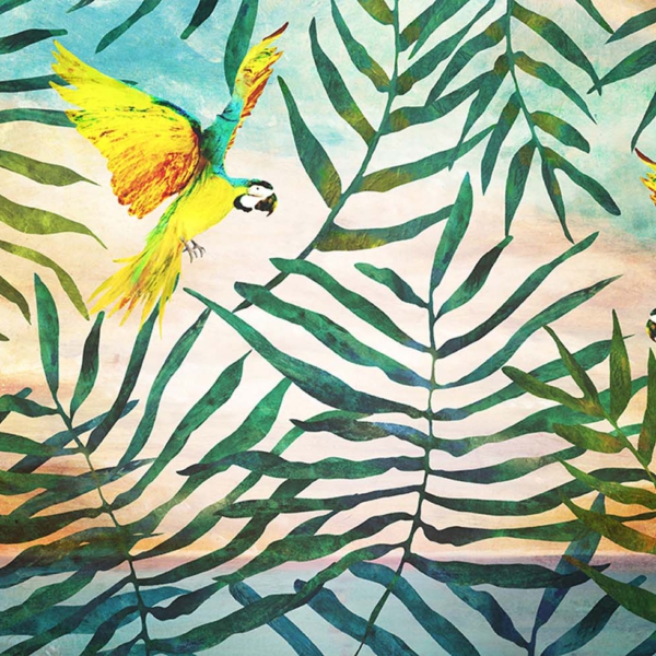 Tapeta-Skinwall-TROPICAL-PARROTS-59-z-kolekcji-Animal-Attitude-1 Tapeta Skinwall TROPICAL PARROTS 59 z kolekcji Animal Attitude motywy: dżungla, zwierzęta, rośliny, liście, kolory: zielony, żółty, niebieski, beżowy - wariant 1
