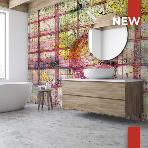 Tapeta Skinwall VANISHING TIME 751 z kolekcji New Designs 2021 Suite Collection motywy: miasta mapy, kolory: różowy, żółty, zielony
