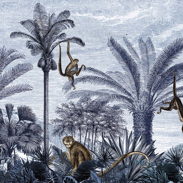 Tapeta-Skinwall-VINTAGE-JUNGLE-MONKEY-741-z-kolekcji-New-Designs-2021-Suite-Collection-1 Tapeta Skinwall VINTAGE JUNGLE MONKEY 741 z kolekcji New Designs 2021 Suite Collection motywy: dżungla, zwierzęta, rośliny, liście, krajobraz, kolory: biały, szary, beżowy, granatowy, zielony - wariant 1