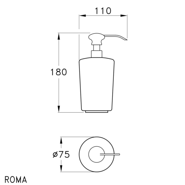 Stella-SWAN-D020-rys-techniczny Stella SWAN D020 Dozownik mydła z ceramiki