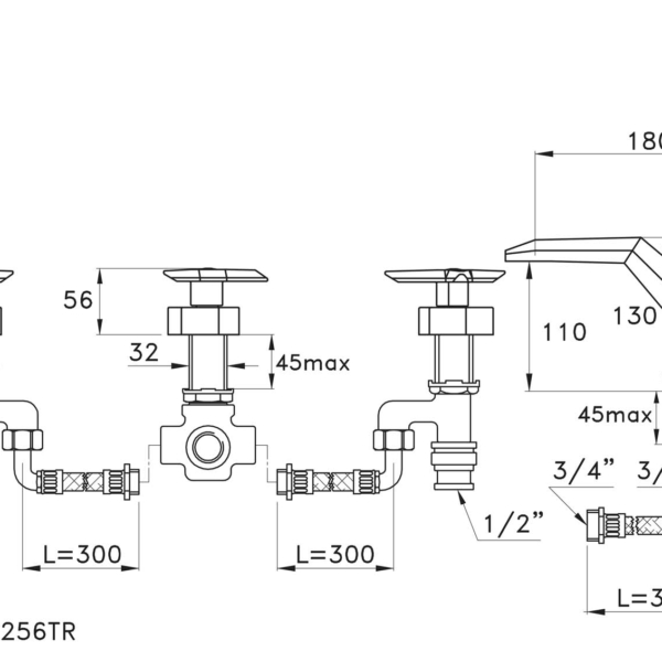 Stella-Stella-3256-rys-techniczny Stella Stella 3256 Bateria wannowo prysznicowa do montażu na wannie z wylewką z przełącznikiem