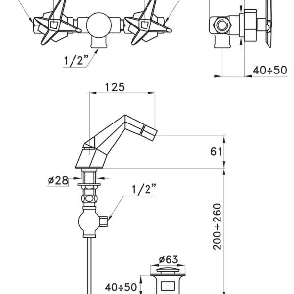Stella-Stella-3608-rys-techniczny Stella Stella 3608 Bateria bidetowa ścienna z korkiem automatycznym 11 4-