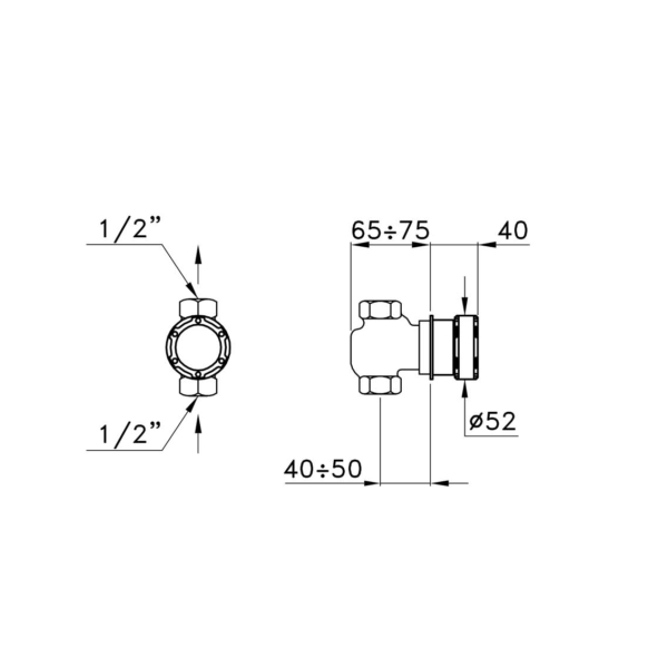 Stella-Timeaster-0-154-52-rys-techniczny Stella Timeaster 0-154-52 Zawór podtynkowy z ucvhwytem o średnicy 52 mm