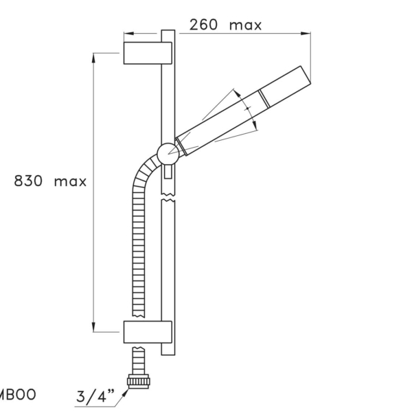 Stella-Titian-302-rys-techniczny Stella Titian 302 Słuchawka prysznicowa dwufunkcyjna ścienny drążek reling przesuwny wąż
