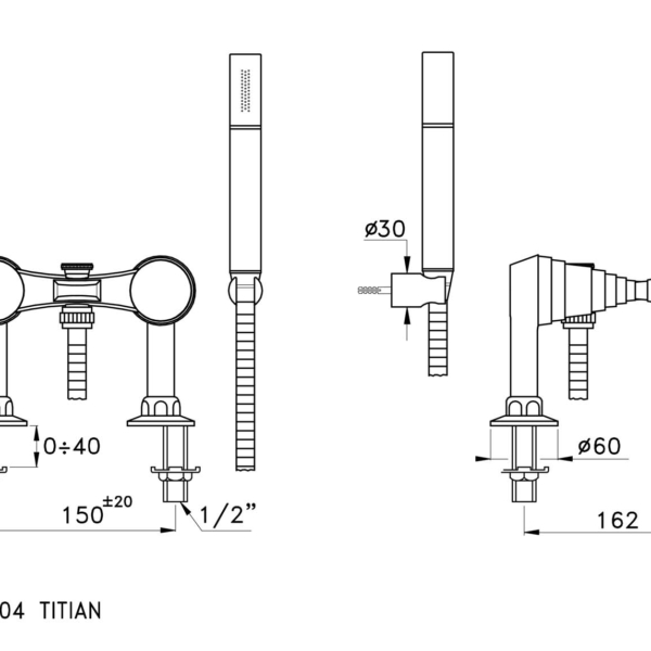 Stella-Titian-3267RG304-rys-techniczny Stella Titian 3267RG304 Bateria wannowo prysznicowa natynkowa ze słuchawką prysznicową i uchwytem