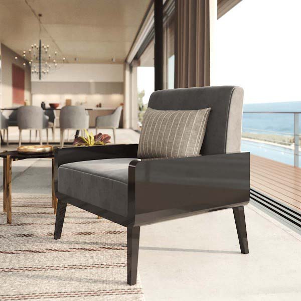 Praddy-BASIE-ML225-fotel-lakier-czarny-tkanina-SAFETY-VELVET-4 Praddy BASIE ML225 to fotel w wykończeniu drewno-mdf lakier czarny, tkanina SAFETY VELVET. Praddy to portugalski producent wysokiej jakości mebli. Firma powstała w regionie słynącym z wielowielkowej tradycji rzemieślicznej produkcji mebli. Niezwykła dbałość o szczegóły, wysoka jakość ręcznie wytwarzanych mebli i materiałów, z których powstają oraz nowoczesny desgin to coś co wyróżnia markę Praddy na tle innych światowych producentów branży.