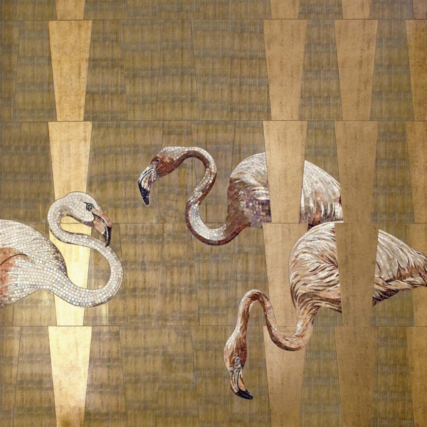 Sicis-Vetrite-Vetrite-Art-Bansa-Gold---Flamant-wielkoformatowy-panel-szklany-zloty-bialy-rozowy-1 Sicis Vetrite z kolekcji Vetrite Art model Bansa Gold & Flamant to wielkoformatowy panel szklany o wymiarach 82,5x318 cm, 242x318 cm, 82,5x318cm, 210x318 cm. Kolory tego modelu to: złoty, biały, różowy, a możliwe wykończenia powierzchni: Satin.