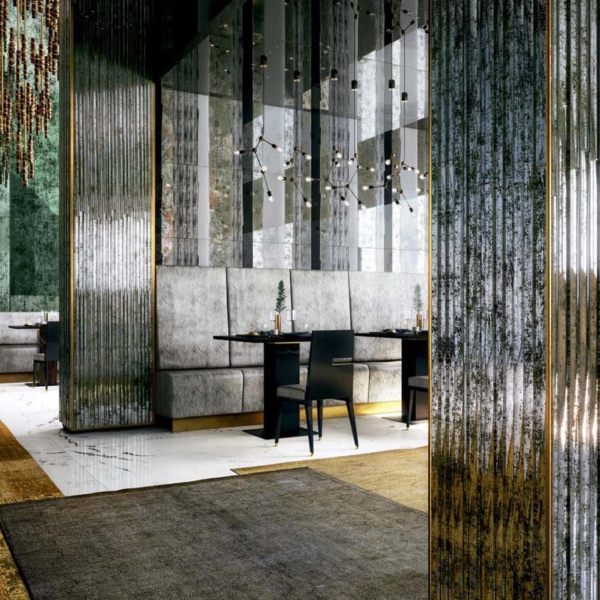 Sicis-Vetrite-Vetrite-Decorativa-Bosque-Dark-wielkoformatowy-panel-szklany-szary-grafitowy-czarny-niebieski-2 Sicis Vetrite z kolekcji Vetrite Decorativa model Bosque Dark to wielkoformatowy panel szklany o wymiarach 145,43x118,6 cm. Kolory tego modelu to: szary, grafitowy, czarny, niebieski, a możliwe wykończenia powierzchni: Satin.