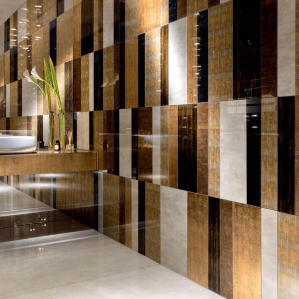 Sicis-Vetrite-Vetrite-Decorativa-Diaclasi-Gold-wielkoformatowy-panel-szklany-zloty-bezowy-brazowy-czarny-zolty-4 Sicis Vetrite z kolekcji Vetrite Decorativa model Diaclasi Gold to wielkoformatowy panel szklany o wymiarach 178x297 cm. Kolory tego modelu to: złoty, beżowy, brązowy, czarny, żółty, a możliwe wykończenia powierzchni: Satin.