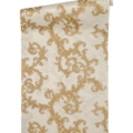 Versace Home Versace 2962314 tapeta ornamenty Vintage adamaszek efekt postarzenia klasyczny kolory złoty szary metaliczny biały - tapeta przeznaczona do pomieszczeń: przedpokój, kuchnia, biuro, sypialnia, pomieszczenie o dużym natężeniu ruchu.