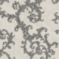 Versace Home Versace 2962315 tapeta ornamenty Vintage adamaszek efekt postarzenia klasyczny kolory szary metaliczny srebrny biały - tapeta przeznaczona do pomieszczeń: przedpokój, kuchnia, biuro, sypialnia, pomieszczenie o dużym natężeniu ruchu.