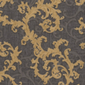 Versace Home Versace 2962316 tapeta ornamenty Vintage adamaszek efekt postarzenia klasyczny kolory czarny złoty szary metaliczny - tapeta przeznaczona do pomieszczeń: przedpokój, kuchnia, biuro, sypialnia, pomieszczenie o dużym natężeniu ruchu.