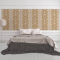 Versace Home kolekcja Versace 2 - 2962323 tapeta ornamenty Vintage adamaszek efekt postarzenia klasyczny kolory beżowy kremowy złoty metaliczny - tapeta przeznaczona do pomieszczeń: przedpokój, kuchnia, biuro, sypialnia, pomieszczenie o dużym natężeniu ruchu.