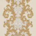 Versace Home Versace 2962324 tapeta ornamenty Vintage adamaszek efekt postarzenia klasyczny kolory złoty szary metaliczny biały - tapeta przeznaczona do pomieszczeń: przedpokój, kuchnia, biuro, sypialnia, pomieszczenie o dużym natężeniu ruchu.