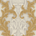 Versace Home Versace 2962324 tapeta ornamenty Vintage adamaszek efekt postarzenia klasyczny kolory złoty szary metaliczny biały - tapeta przeznaczona do pomieszczeń: przedpokój, kuchnia, biuro, sypialnia, pomieszczenie o dużym natężeniu ruchu.